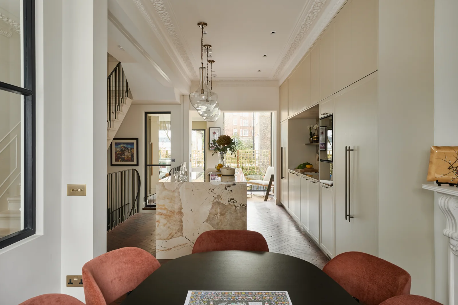 View from the dining area towards the Luxury of London kitchen